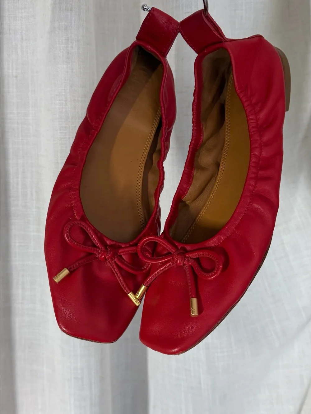 Tory Burch Red Leather Bow Ballet Flats